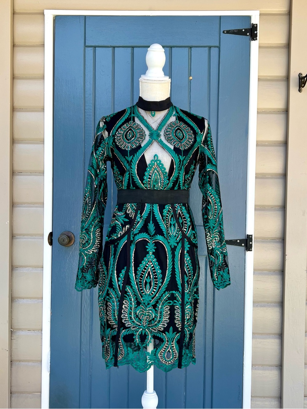 CBR Sequin Lace Emerald Green Embroidered Cocktail Dress Women’s Size Medium